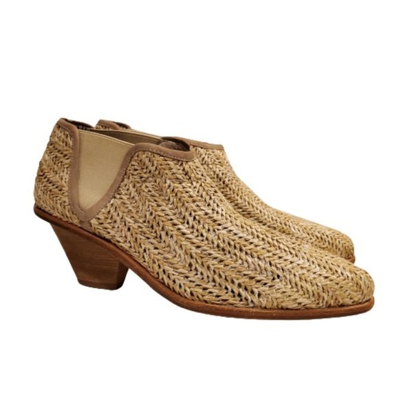 New Matt Bernson Marlow Woven Raffia Bootie Chestnut Size 9.5 - Picture 3 of 7
